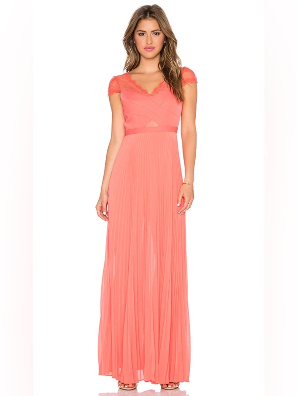 BCBGMaxAzria Coral-Pink Pleated Maxi Dress